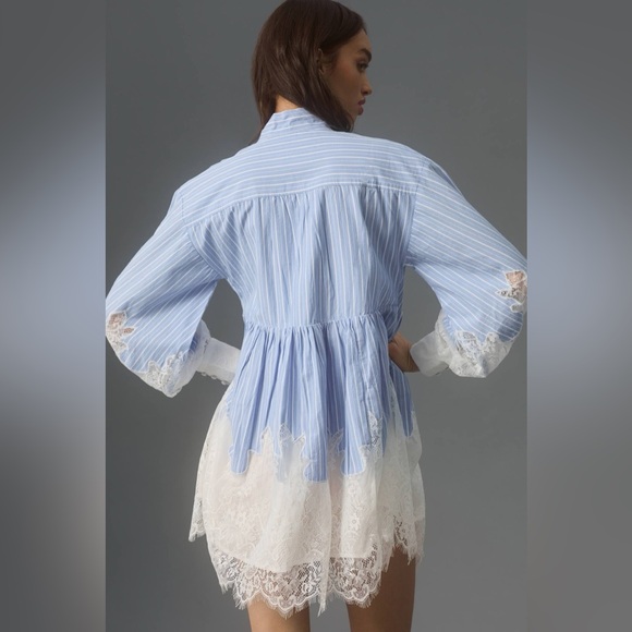 Anthropologie Maeve V-Neck Lace Twofer Mini Shirt Dress Size 14 - Picture 8 of 11